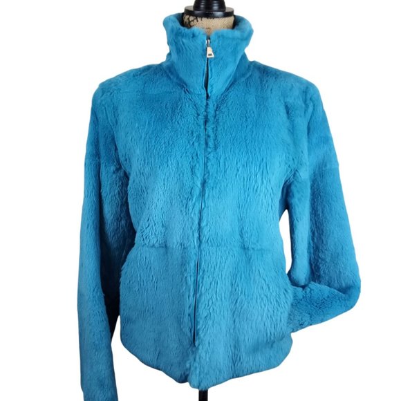 Hugo Buscati Blue Sheared Rabbit Fur Bomber Jacket